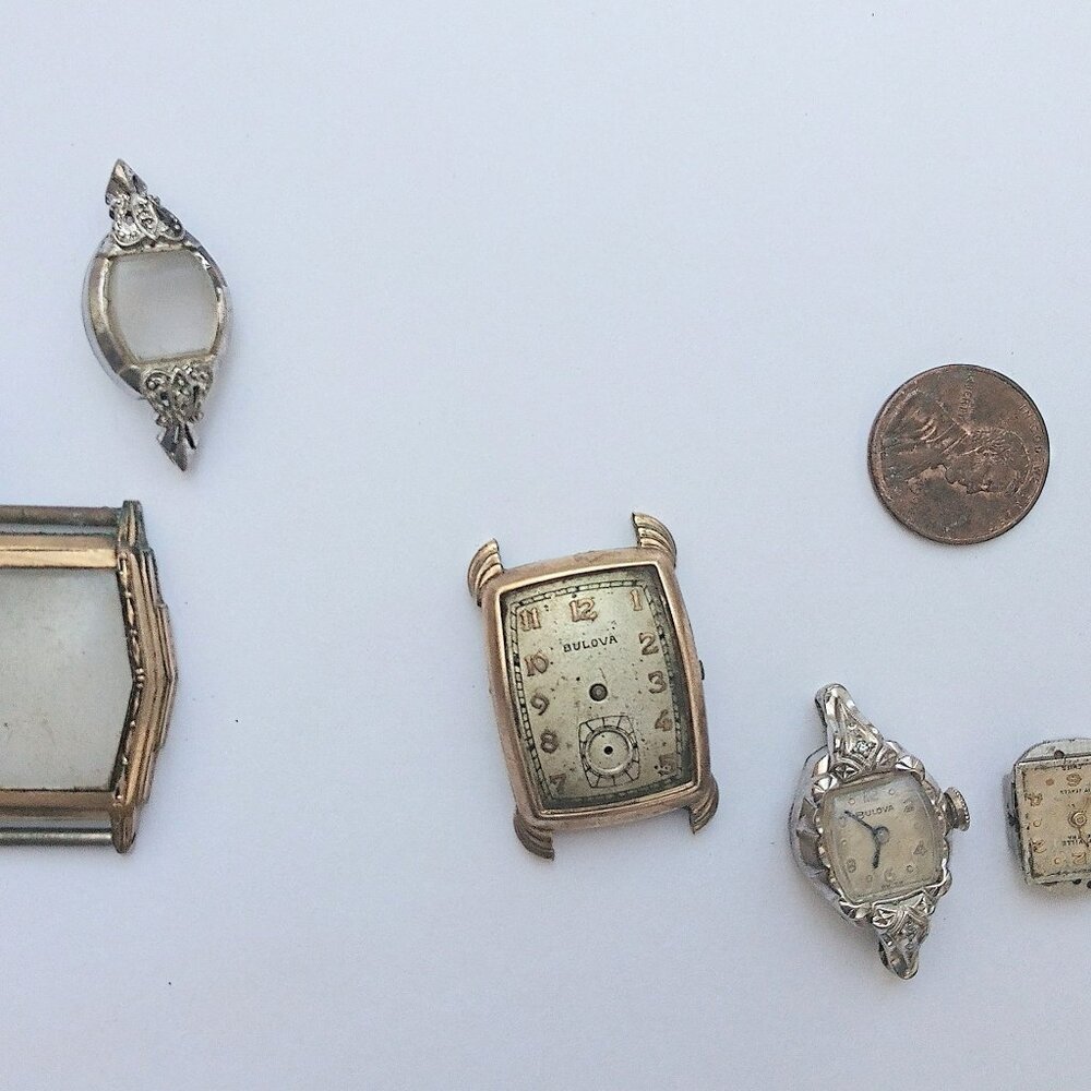 Large Lot of Vintage Bulova Watch Parts - 10k  Gold Plated!!
